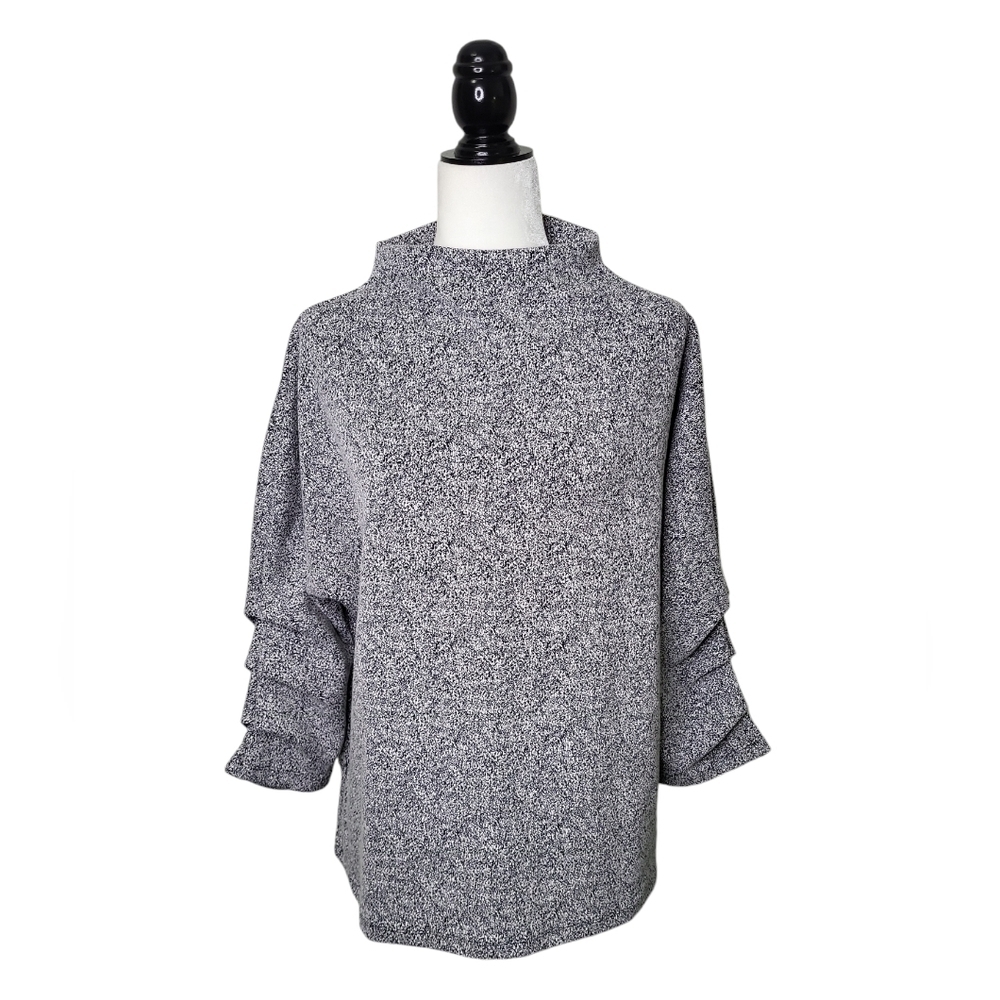 Orly Women's Sweater Size L Pull Over 3/4 Cinched Sleeves Gray Mock Neck
